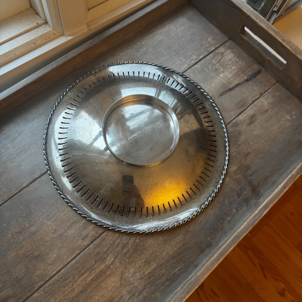 Antique European 540 Silver on Copper Tea Tray Art Nouveau Floral Rope Rim 10.5 - Picture 4 of 9